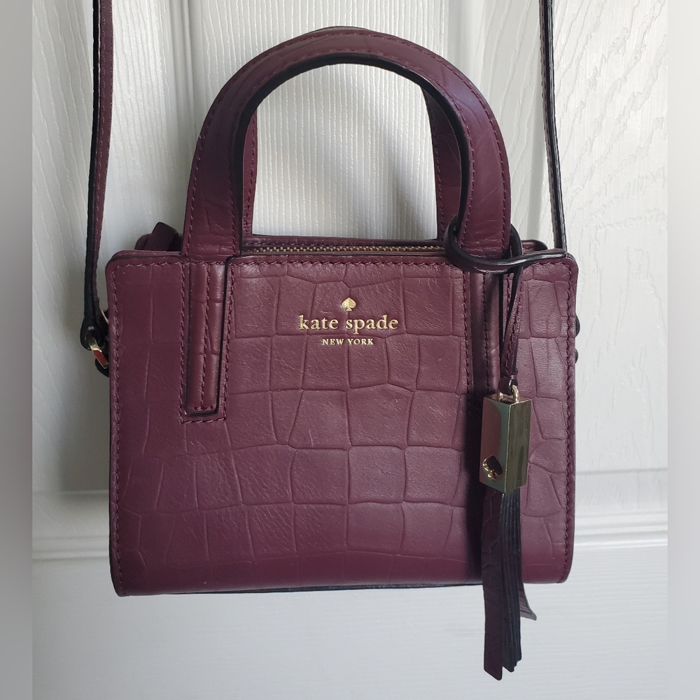 Kate Spade Grey Street Exotic Croco Leather Mini Dominque Wine-Colored Satchel